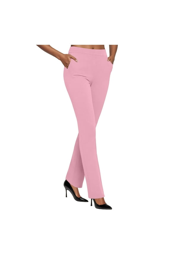 Dress Pants Women Business Casual Work Pants Women High Waist Stretchy Trousers Pull on Office Slacks Bottoms Pink, XXL