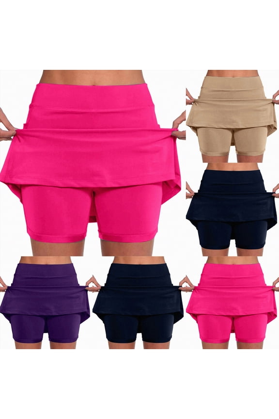 Elastic Skorts for Women, Women's Casual Athletic Tennis Skirts, Sports Lightweight Golf Workout Skort (Hot Pink, XXL)