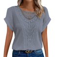 thumbnail image 1 of vigerkar Elegant Tunic Tops - Summer Short Sleeve Blouse for Women, Stretchy Casual Shirt with Crew Neck Blue, L, 1 of 5