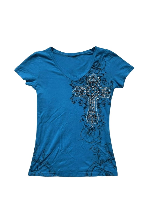 Emo Grunge Top Short Sleeve Y2k Shirts Vintage Streetwear Tops Women 2000s Fashion (Blue, M)