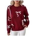 thumbnail image 1 of vigerkar Fall Long Sleeve Pullover Sweaters for Women 2025 Trendy Crewneck Casual Cute Bow Chunky Knit Sweater (Wine, M), 1 of 9