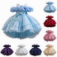 thumbnail image 1 of vigerkar Flower Girl's Long Dress Kids Lace Princess Puff Dress Wedding Birthday Party Dress (White, 2-3 Years), 1 of 9