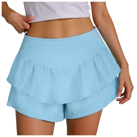 vigerkar Flowy Shorts for Women Ruffle Skorts High Waisted Pleated Mini Skirts Teen Gilrs Running Tennis Skort Summer Shorts 2025 Sky Blue, M