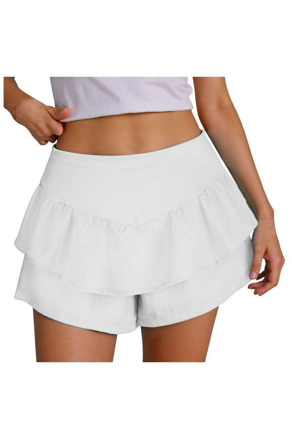 Flowy Shorts for Women Ruffle Skorts High Waisted Pleated Mini Skirts Teen Gilrs Running Tennis Skort Summer Shorts 2025 White, XL