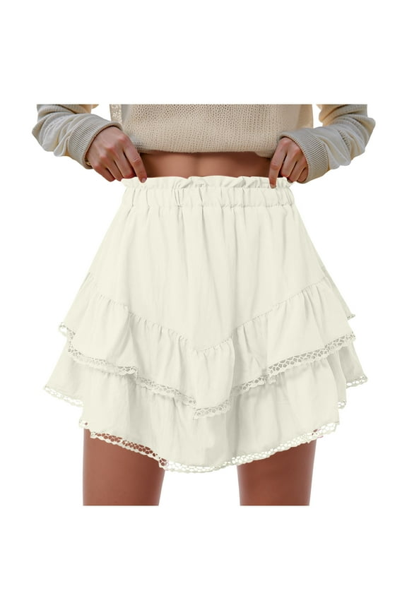 Flowy Shorts for Women Ruffle Skorts Mini Skirts High Waisted Teen Gilrs Tennis Skort Summer Shorts Beige, XXL