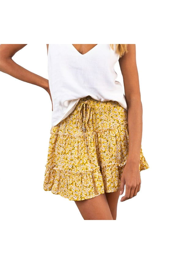 Flowy Shorts for Women Ruffle Skorts Mini Skirts High Waisted Teen Gilrs Tennis Skort Summer Shorts Yellow, M
