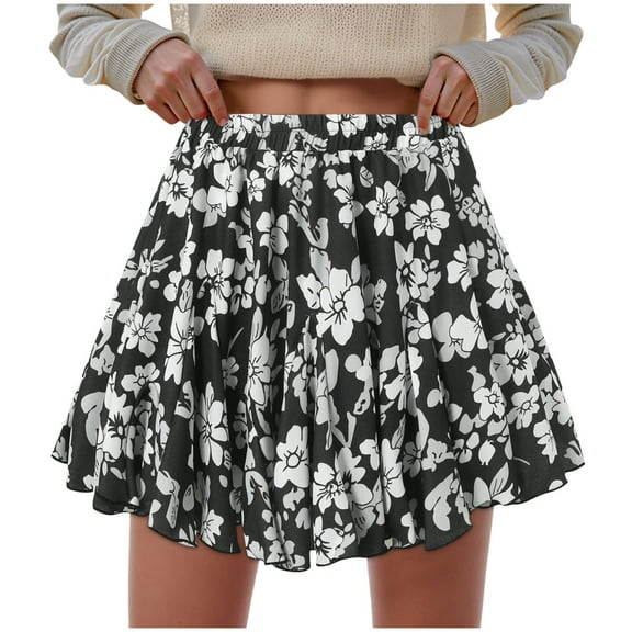 vigerkar Flowy Skirt for Women Casual Boho Ruffle Tiered Skorts High Waist Mini Skirts Black, XL
