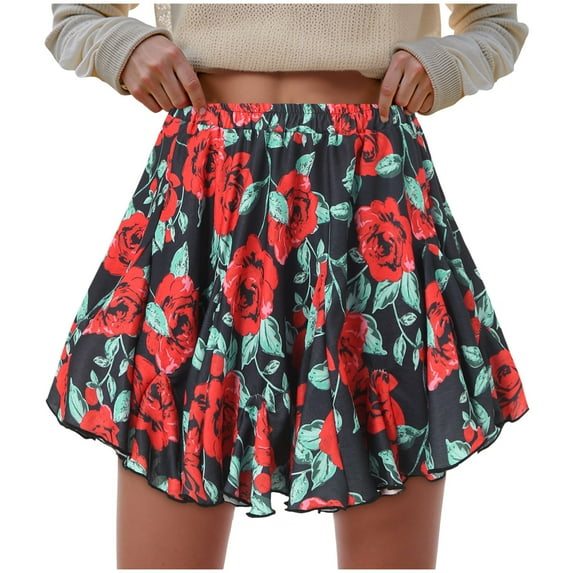 vigerkar Flowy Skirt for Women Casual Boho Ruffle Tiered Skorts High Waist Mini Skirts Red, M