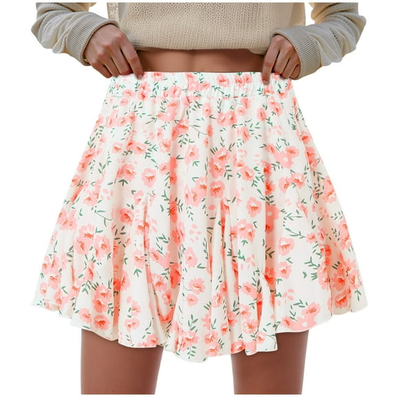 vigerkar Flowy Skirt for Women Casual Boho Ruffle Tiered Skorts High Waist Mini Skirts White, L