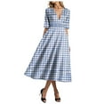 thumbnail image 1 of vigerkar Gingham V Neck Short Sleeve Dress for Women Summer Plaid Flowy Beach Vacation Midi Dresses Blue, M, 1 of 6