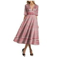 thumbnail image 1 of vigerkar Gingham V Neck Short Sleeve Dress for Women Summer Plaid Flowy Beach Vacation Midi Dresses Red, S, 1 of 6