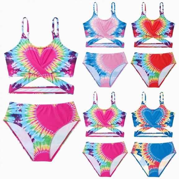 vigerkar Girl's 2 Pieces Swimwear Graphic All Over Printed Cami Tops and Panty Bikini Sets (Blue, 13-14 Years)