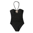 thumbnail image 1 of vigerkar Girl's Black Halter One Piece Swimsuit Starfish Ruched Bathing Suits (Black, 13-14 Years), 1 of 8