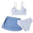 thumbnail image 1 of vigerkar Girls' 3 Piece Bikini Set Floral Print Ruched Hem Bathing Suit with Cover Up Skirt (Blue, 10-11 Years), 1 of 6
