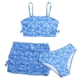 thumbnail image 1 of vigerkar Girls' 3 Piece Set Floral Print Bikini Swimsuit with Drawstring Beach Skirt Cute Ruched Bathing Suit (Blue, 8-9 Years), 1 of 8
