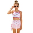 thumbnail image 1 of vigerkar Girls 3 Piece Swimsuits Bathing Suit Cute Ruffle Bow Print Bikini Set with Skirt Kids Swimwear Size 8-12 Years (Watermelon Red, 10Y), 1 of 7