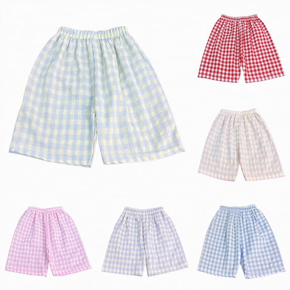 vigerkar Girls Boxer Shorts Casual Summer Lounge Gingham Plaid Shorts Y2K Beach Bottoms (Sky Blue, 4-5 Years)