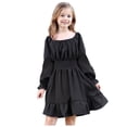 thumbnail image 1 of vigerkar Girls Dresses Kids Fall Long Sleeve Smocked Ruffle Tiered Off Shoulder Dress (Black, 13-14 Years), 1 of 9
