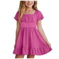 thumbnail image 1 of vigerkar Girls Dresses Tie Back Dress for Girls Ruffle Short Sleeve Dresses Tween Kids Off Shoulder Junior Dress 4-15 Years (Hot Pink, 4-5 Years), 1 of 5