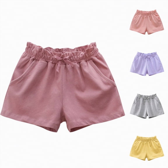 vigerkar Girls' Fashion Cotton Soft Elastic Waisted Casual Shorts with Pockets for Everyday Casual and School wear (Yellow, 2-3 Years)