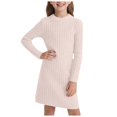 thumbnail image 1 of vigerkar Girls Long Sleeve Knit Ribbed Dress Kids Casual Crewneck A-Line Trendy Spring Dress Comfort Soft School Dance Dresses (Beige, 10-11 Years), 1 of 5