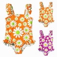 thumbnail image 1 of vigerkar Girls One Piece Ruffle Swimsuits Kids Floral Print High Waisted Bathing Suits Cute Ruched Straps Sport Bikini Swimwear (Orange, 12-18 Months), 1 of 5