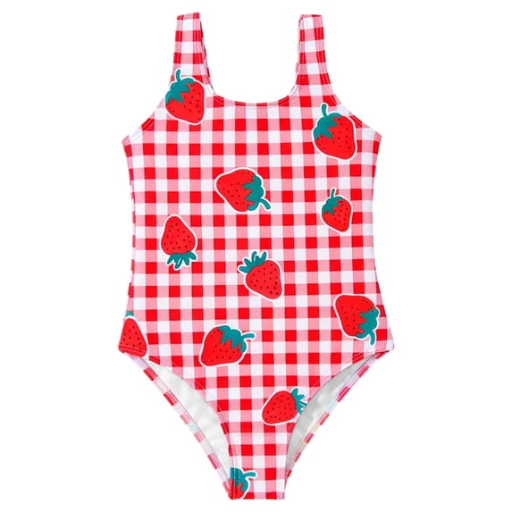 vigerkar Girls One Piece Swimwear Checker Print Bathing Suit for Kids Size 4-7 (Hot Pink, 6-7 Years)