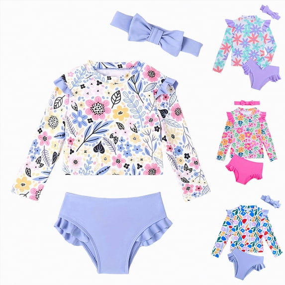 vigerkar Girls Rash Guard Set Long Sleeve Two Piece Swimsuit with Sun Protection for Girls 2-6 Years (Hot Pink, 4-5 Years)
