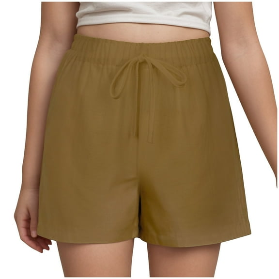vigerkar Girls Solid Color Shorts Casual Drawstring Elastic Waist Flowy Linen Cute Y2k Beach Shorts (Khaki, 13-14 Years)