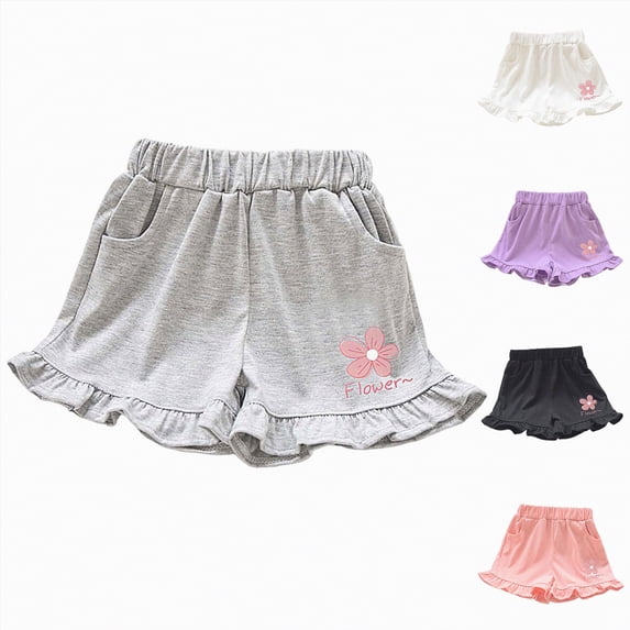 vigerkar Girls Summer Flowy Ruffle Hem Shorts Toddler Casual Stretch Cotton Shorts Pants with Pockets (Red, 2-3 Years)