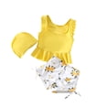 thumbnail image 1 of vigerkar Girls Swimsuit 3 Piece Bathing Suits Summer Bikini Tankini Sets with Swim Cap for Size 1-8 Years (Yellow, 7-8 Years), 1 of 3