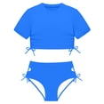 thumbnail image 1 of vigerkar Girls Swimsuits Short Sleeve Bathing Suit Fashion 2 Piece Drawstring Swimwear (Blue, 13-14 Years), 1 of 4