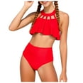 thumbnail image 1 of vigerkar Girls Tankini Swimsuit 2 Piece Halterneck Hollow-out Bathing Suit for Teens Size 3-14 (Red, 5-6 Years), 1 of 9