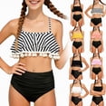 thumbnail image 1 of vigerkar Girls Two Piece Swimsuits High Waisted Bikini Teen Ruffle Tummy Control Bottoms Halter Bathing Suits (Orange, 5-6 Years), 1 of 9