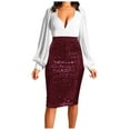 thumbnail image 1 of vigerkar Glitter Sequin Skirt for Women High Waist Stretch Bodycon Skirts Concert Party Sparkly Knee Length Wrap Midi Skirt (Wine, S), 1 of 5