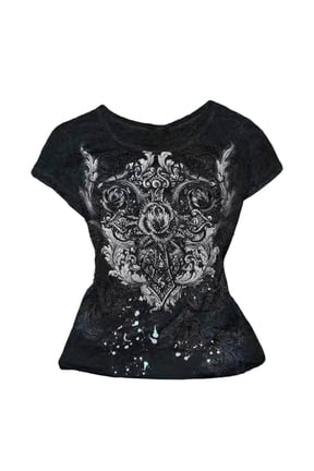 Grunge Shirts Emo Clothes Teen Girls Vintage Graphic Tee Y2k 2000s Goth Top Women Short Sleeve Streetwear (White, L)