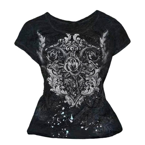 vigerkar Grunge Shirts Emo Clothes Teen Girls Vintage Graphic Tee Y2k 2000s Goth Top Women Short Sleeve Streetwear (White, S)