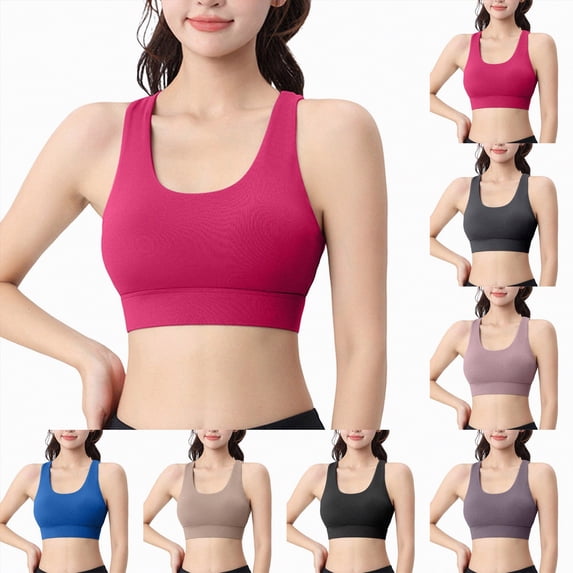 vigerkar High Impact Sports Bras for Women - Scoop Neck Strappy Sports Bra High Support Moulded Cup Workout Bra (Pink, M)