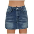thumbnail image 1 of vigerkar High Stretchy Mini Skort Skirt for Women,Low Waist Denim skirts with Pockets Dark Blue, L, 1 of 4
