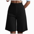 thumbnail image 1 of vigerkar High Waist Bermuda Shorts Women Knee Length Wide Leg Dressy Casual Summer Pleated Front Work Shorts with Pockets, Tailored Office & Beach Versatile (Black, L), 1 of 7