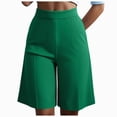 thumbnail image 1 of vigerkar High Waist Bermuda Shorts Women Knee Length Wide Leg Dressy Casual Summer Pleated Front Work Shorts with Pockets, Tailored Office & Beach Versatile (Green, M), 1 of 7