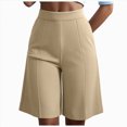 thumbnail image 1 of vigerkar High Waist Bermuda Shorts Women Knee Length Wide Leg Dressy Casual Summer Pleated Front Work Shorts with Pockets, Tailored Office & Beach Versatile (Beige, M), 1 of 7