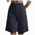 thumbnail image 1 of vigerkar High Waist Bermuda Shorts Women Knee Length Wide Leg Dressy Casual Summer Pleated Front Work Shorts with Pockets, Tailored Office & Beach Versatile (Navy, M), 1 of 7