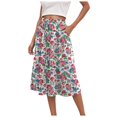 thumbnail image 1 of vigerkar High Waist Skirts for Women Summer Casual A Line Ruffle Swing Floral Midi Skirt with Pockets Hot Pink, L, 1 of 6