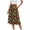 thumbnail image 1 of vigerkar High Waist Skirts for Women Summer Casual A Line Ruffle Swing Floral Midi Skirt with Pockets Orange, XXL, 1 of 6