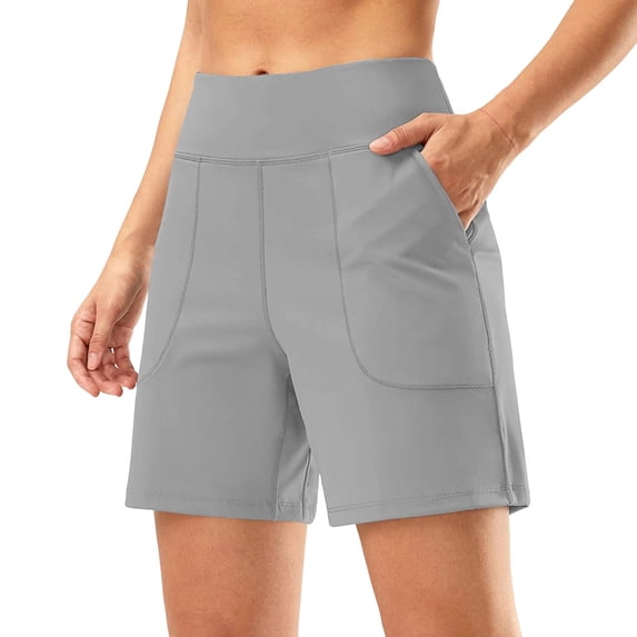 vigerkar High-Waisted Athletic Shorts for Women - 6" Inseam with Pockets, Soft Fabric for Running, Walking & Yoga (Grey, M)
