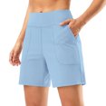 thumbnail image 1 of vigerkar High-Waisted Athletic Shorts for Women - 6" Inseam with Pockets, Soft Fabric for Running, Walking & Yoga (Sky Blue, XXL), 1 of 7
