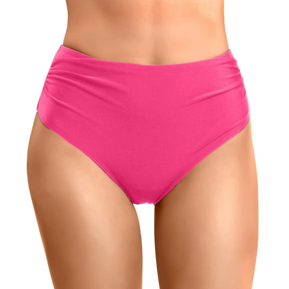 vigerkar High Waisted Bikini Bottom for Women Tummy Control Ruched Bathing Suit Swim Bottom Hot Pink, S