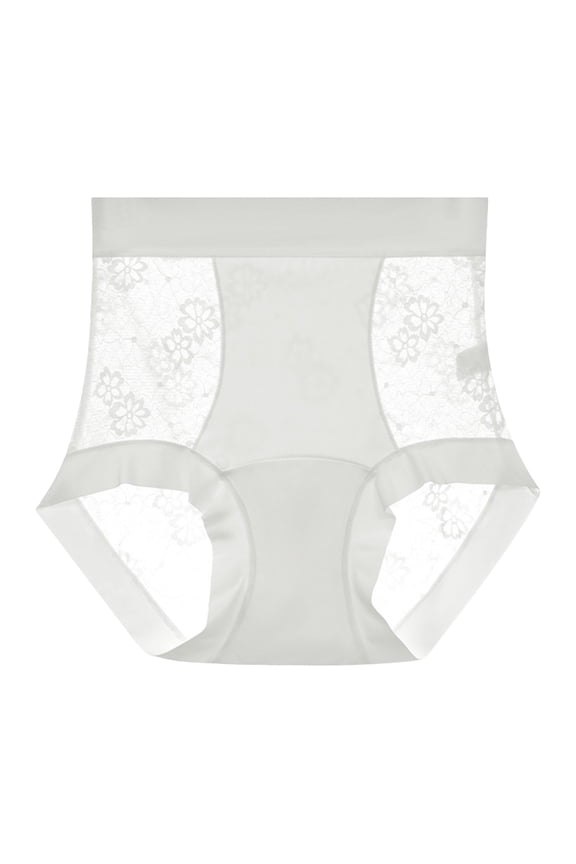 High Waisted Bodyshape Underwear for Women Tummy Control Floral Lace Patchwork Thin Liftings Sexy Under Shorts (White, M)