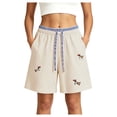 thumbnail image 1 of vigerkar High Waisted Embroidery Baggy Shorts with Elastic Waisted Wide Leg Cute Short Pants (Beige, 4XL), 1 of 8